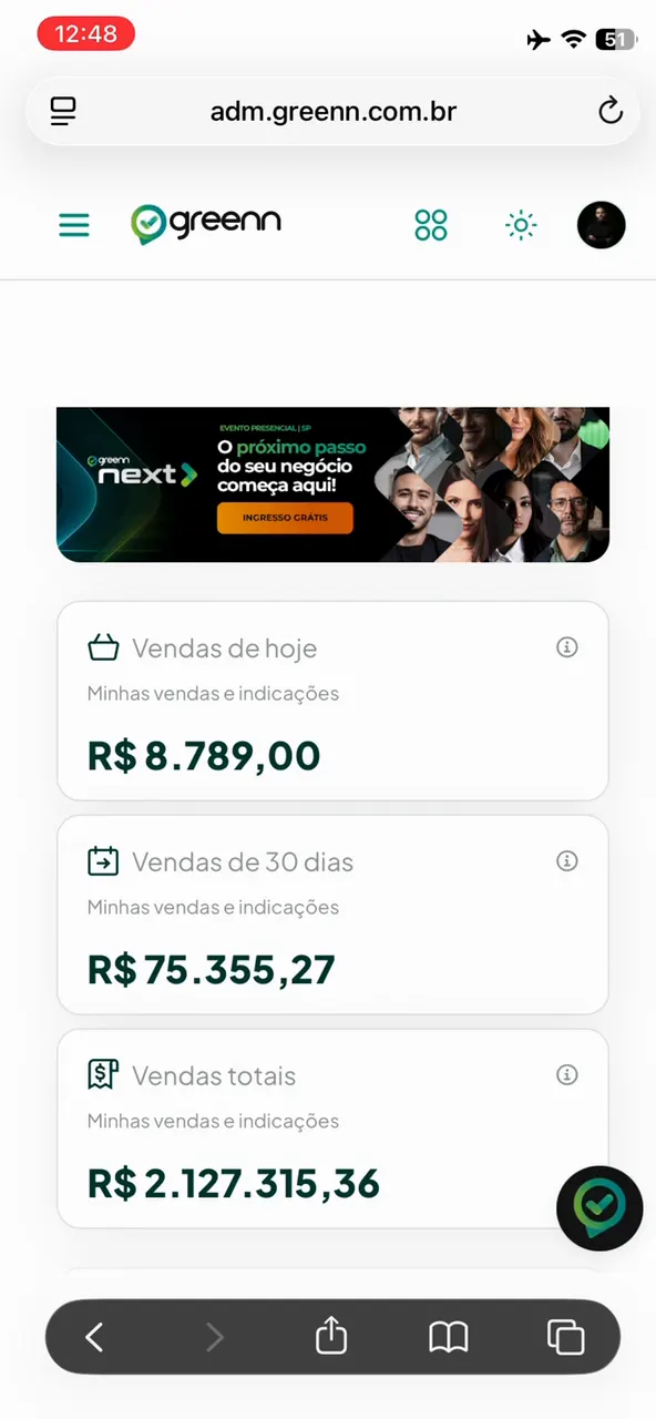 Painel de vendas do Thauã: R$ 2.127.315,36 em vendas totais